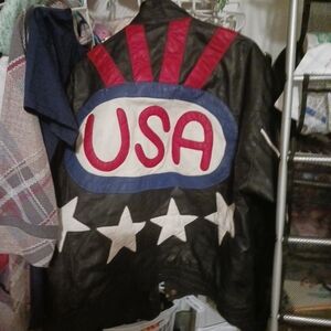 Vintage Olympic leather coat